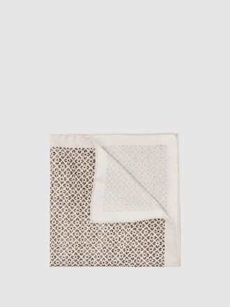 Reiss Oatmeal Melange Silk Floral-print Pocket Square