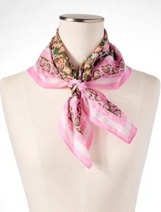Talbots Floral Vines Square Scarf - Olive Leaf - 001 - 100% Cotton Talbots
