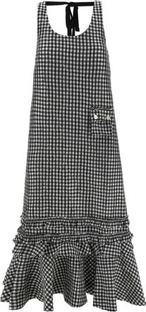Ganni Kleedjes, Dames, Veelkleurig, S, Katoen, Crinkled Check Long Dress
