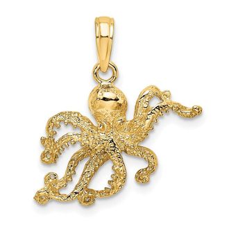 Diamond2Deal 10k Yellow Gold 2-D and Textured Octopus Charm Pendant