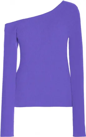 Sally Lapointe Womens Matte Viscose One Shoulder Long Sleeve Sweater In Lilac