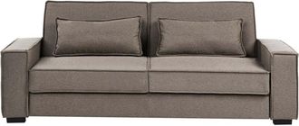 Beliani Sofa Bed Brown Fabric Upholstery Wooden Legs 3 Seater with Cushions Click-Clack Sleeping Mechanism Living Room Bedroom AROLE