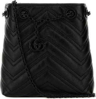 Gucci Black Leather Micro GG Marmont Bucket Bag