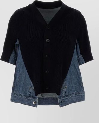 sacai denim knit cardigan contrast short sleeves