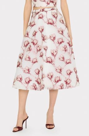 Milly Noella Floral Midi Skirt In Pink White
