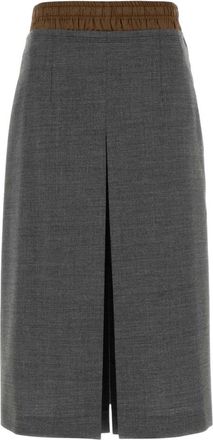 Prada Grey Solid Midi Skirt