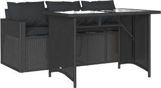 vidaXL 2 Piece Garden Dining Set with Cushions Black Poly Rattan Vidaxl