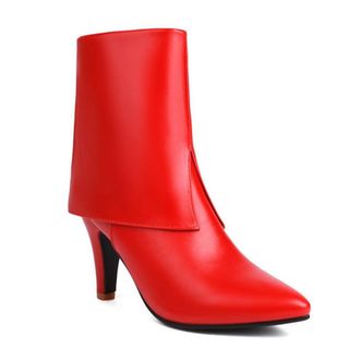 Generic Womens Fashion Patchwork Pointed Toe Ankle Boots Stiletto Heels Side Zipper Winter Dressy Shoes (Red,7.5)
