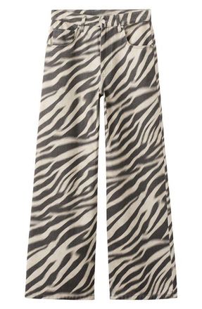 Mango Zebra Print Straight Leg Jeans in Off White at Nordstrom, Size 10