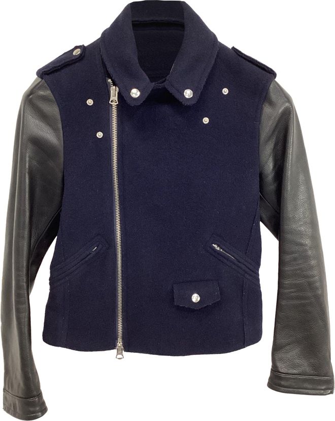 Cassady Jacket in Navy Blue Wool and Leather