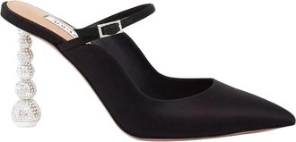 Aquazzura Yes Baby 95 Satin Mule - Dames - Muiltjes - Zwart - 36 EU - Leer - Schoenen