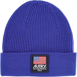 Autry Ribbel gebreide wollen muts met logo - Heren - Hoeden - Blauw - ONE Size - Wol - Accessoires