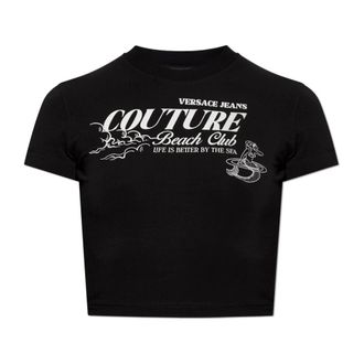 Versace Jeans Couture T-Shirts, female, Black, Size: XS T-Shirt with Glitter Print