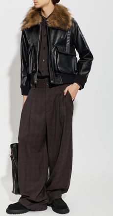 sacai Sacai Leather Jacket With Faux Fur, Mens, Black