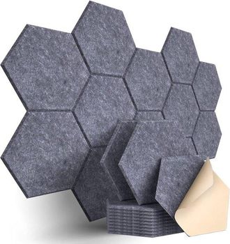 OEM 12 Paneles Aislantes Ac&uacute;sticos Hexagonales, Cuadrados Y De Forma Irregular: Adhesivos De Pared, Absorci&oacute;n Ac&uacute;stica Decorativa De Fibras Poli&eacute;ster