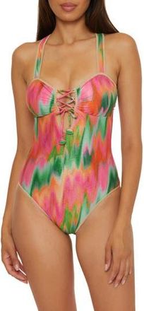 BECCA by Rebecca Virtue Mirage Metallic Lace-Up One-Piece Swimsuit in Pink Multi at Nordstrom Rack, Size Small