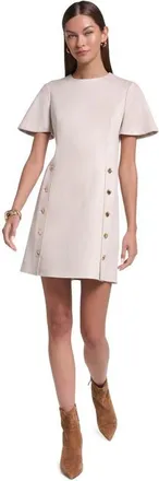 Halston Heritage Short Sleeve Suede Shift Dress in Beige at Nordstrom, Size 10