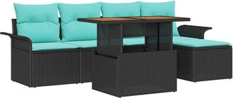 vidaXL Conjunto De Sof&aacute; De Jard&iacute;n 6 Uds. Negro Polirat&aacute;n Vidaxl