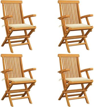 vidaXL Vidaxl - Sillas De Jard&iacute;n 4 Uds Madera Teca Con Cojines Color Crema