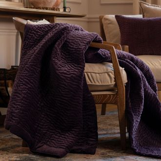 Voyage Maison Haze 100% Cotton Velvet Quilted Throw in Plum | Size: 140 cm x 200 cm