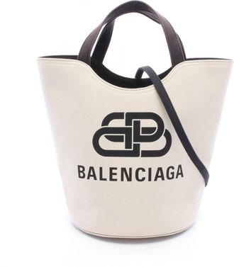 Balenciaga Black Ivory Canvas Handbag Tote Bag (Pre-Owned)