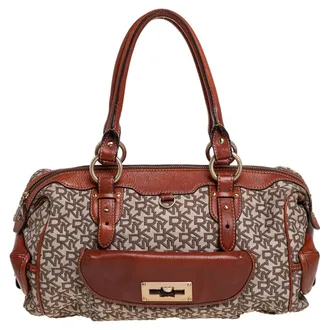 DKNY Dkny Beige/brown Signature Canvas And Leather Satchel