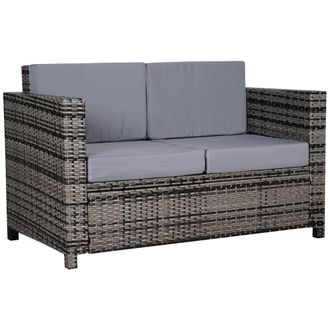 OUTSUNNY Rattan Wicker 2-seat Sofa Loveseat Padded Garden Furniture Brown - Grey | TJ Hughes