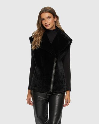 Gorski SHEARLING LAMB ZIP VEST WITH GROOVED PATTERN