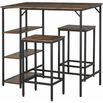 HOMCOM Set Tavolo Alto Stile Industriale 2 Sgabelli e Scaffale Metallo e Legno - Homcom
