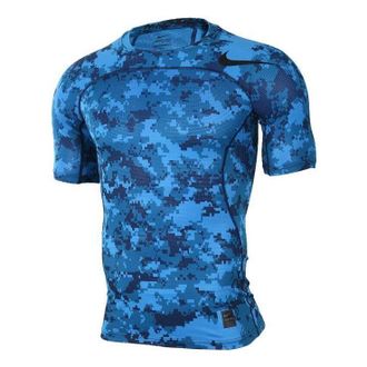 Nike Mens Nike Camouflage Logo Slim Fit Sports Short Sleeve Blue T-Shirt 828177-457