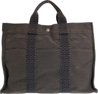 Herm&egrave;s Gray Canvas Handbag Tote Bag (Pre-Owned)