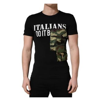 Dolce & Gabbana T-Shirts, male, Black, Size: 2XS Italians Do It Better Camo Pocket T-shirt