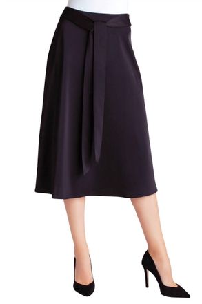 Kensie Matte Shine Belted Midi Skirt In Black