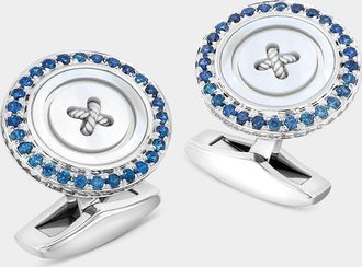 Tateossian Mens Sapphire and Mother-of-Pearl Button Cufflinks