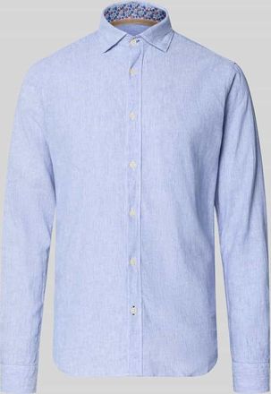 Fil Noir Regular Fit Business-Hemd aus Leinen-Baumwoll-Mix Modell ROMA in Blau, Gr&ouml;&szlig;e 38