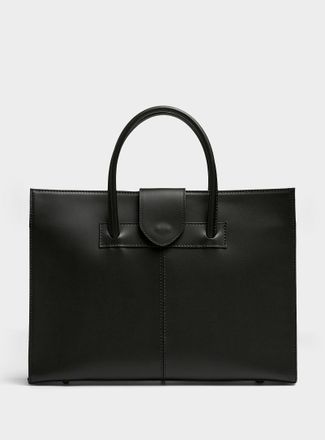 Simons Womens Topstitched minimalist leather work Tote Bag Exclusive collection from Italy