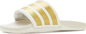 adidas Adilette Comfort 2.0 Slides Womens Sandals White/Gold Metallic/Chalk White : 10 B - Medium, Synthetic