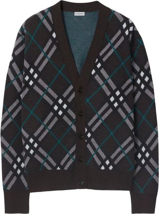 Burberry check-print V-neck cardigan - men - Wool/Mohair/Polyamide/Elastane/Wool - M - Grey