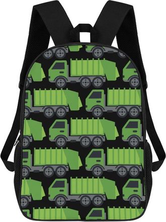 Generic Green Garbage Truck Unisex Backpack Lightweight Back Pack Laptop Shoulder Bag Travel College Daypack 17 Inch