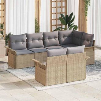 vidaXL Vidaxl - Conjunto De Sof&aacute; De Jard&iacute;n Con Coj&iacute;n 7 Pcs Beige Polirat&aacute;n