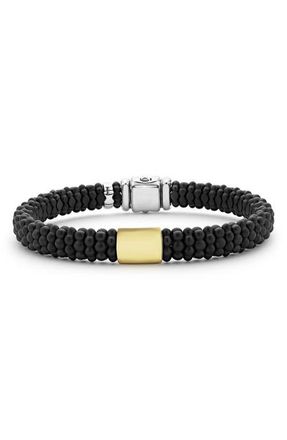 Lagos Mens Anthem Matte Black Ceramic Caviar Beaded Bracelet in Silver at Nordstrom, Size 8