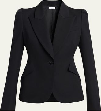 Alexander McQueen Puff-Sleeve Grain De Poudre Jacket