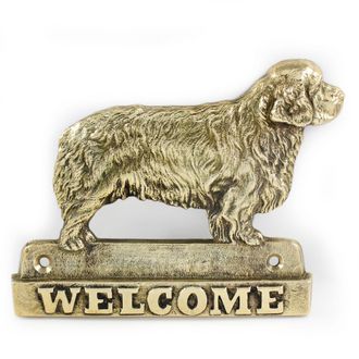 OEM Clumber Spaniel: Un Cartel Para Puerta Con Un Perro, Una Placa De Bienvenida De Lat&oacute;n, Un Cartel &Uacute;nico Con La Palabra Bienvenido De Art-dog