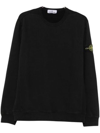 Stone Island Crewneck Black Sweater with Relaxed Fit and Logo Patch