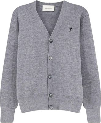 Ami Button-Up Cardigan Sweater with V-Neckline and Ribbed Cuffs