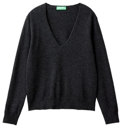 Pull Vintage Col V Benetton - Laine Alpaga, Marron, Taille M (Occasion, Italie)