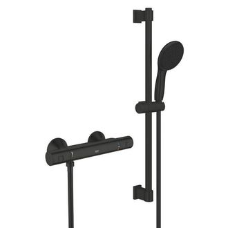 GROHE Precision Start Doucheset - thermostatische douchekraan - met glijstangset - 60cm - ronde handdouche - 1 straalsoort - gladde doucheslang - matte blac