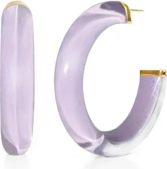Gold & Honey Womens Medium Illusion Lucite Hoop Earrings In Lavender