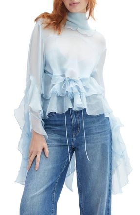 Bardot Anyssa Ruffle Tie Back Top in Soft Blue at Nordstrom, Size 4