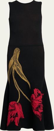 Erdem Tulip Jacquard Knit Sleeveless Midi Dress